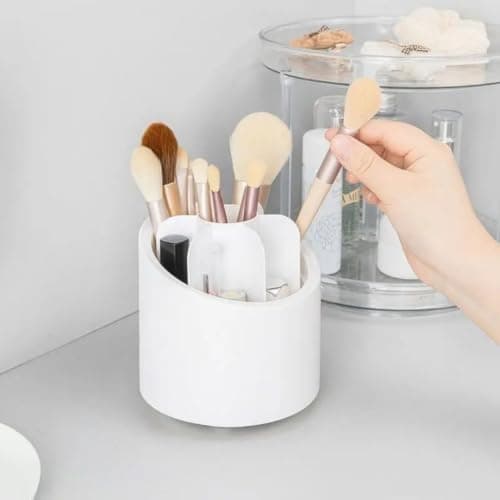 Generic 360-Degree Rotating Makeup Brush Organiser, White, Round, Multi-Compartment Holder for Brushes and Makeup Tools, .bs Caddy