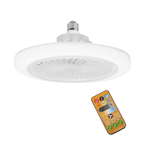 Ceiling Fan with Light and LED Remote Control, 3 Colors Dimmable Timer 30W Ceiling Fan with E27 Lamp 3 Speed for Living Room Bedroom (Remote Control, 3 Colors) Light fixture