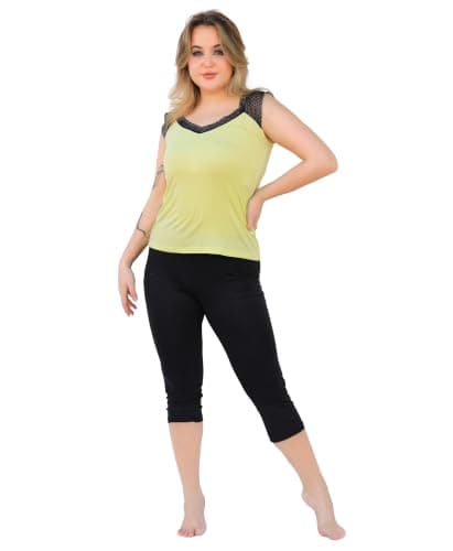 Pentacor Women's Summer Pajama Set - Women's Bermuda Solid Pajama Set with Signature Embroidery on Collar for More Style and Beauty