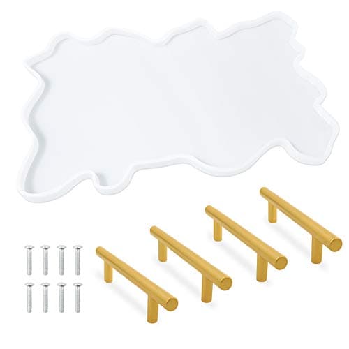 JUTTIRA Large Silicone Resin Tray Molds, geode Agate Platter molds with 4 Metal Handles Easy Release Rectangle Tray molds for Making Silicone Mold Serving Tray Craft mold