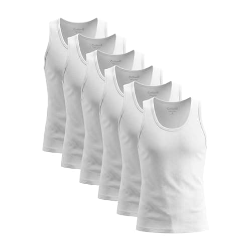 Cottonil Men's Tank Top, 100% Cotton, Pack of 6, White & Multicolour, Sleeveless Undershirts Shirt