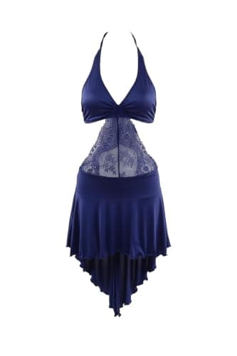 Navy Blue Lace Detail Halter Nightdress for Women Nightgown nightshirt