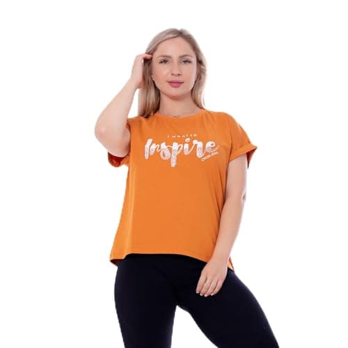BEBO Women's Printed 1/2 Sleeve T-Shirt 22147_Orange_L_24 Orange L