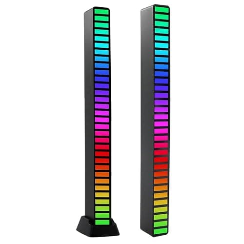 APP Sound Control Rhythm Lights, Car Music Level Lights, 32 LED 18 Colors Audio Spectrum Analyzer, Voice Activated Atmosphere Light, for Car, Gaming Room Decoration, Desktop, DJ Studio (Black) Lamp