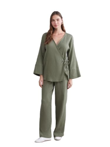 LC WAIKIKI Woman Elastic Waist Textured Muslin Women's Trousers
