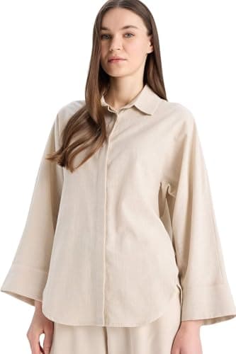 DeFacto Womens CNS Relax Fit Shirt Neck Woven Top Long Sleeve Tunic Tunic (pack of 1)