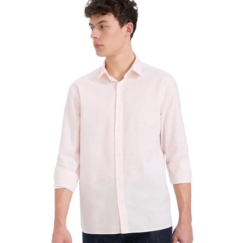 DeFacto Mens Casual Regular Fit Polo Neck Long Sleeve Woven Top Long Sleeve Shirt Long Sleeve Shirt