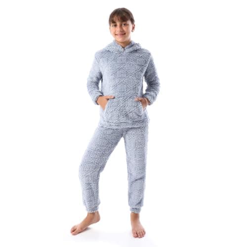 King Tout for Ready-Made Garments Girls Self Patterened Long Sleeves Hooded Training Suit (pack of 1)
