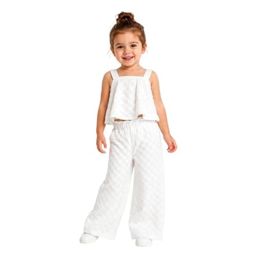 Girls Summer Loose Fit Jumpsuit Wide Strap Top & Flare Pants - Multi Color Coat