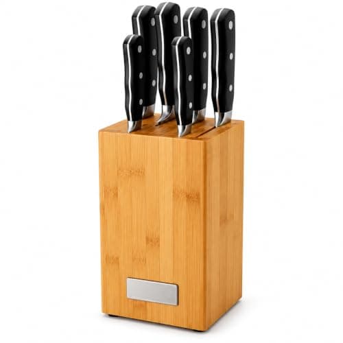 ARSHIA 3551 7-Piece Knife Set with Wooden Storage Block, Precision Stainless Steel Blades, Ergonomic Handles and Sharp Cutting Performance for Professional Kitchen Preparation