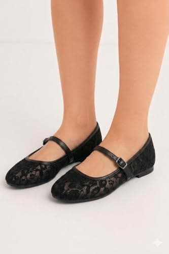 Patent Bow Mary Jane Ballet Flat | Chic Sheer Lace Design: Features delicate floral lace mesh upper with sleek leather trim for a modern Shoes
