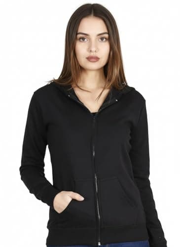Women's Hooded Sweatshirt with Zipper and Pockets, Black