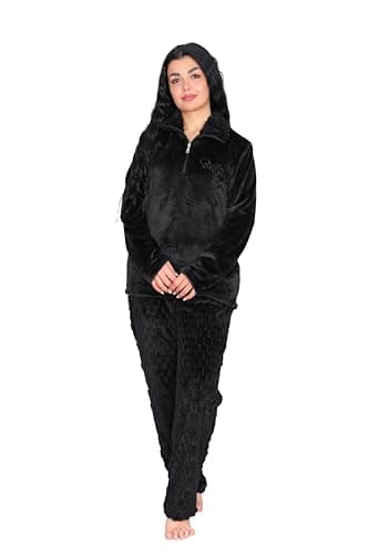 Dadosh Women's Soft Fur Pajamas 2 Piece Set Zipper Winter Pajamas