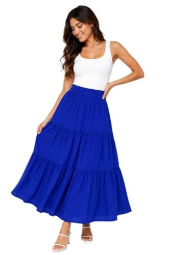 Basic Spanish Linen Skirt, Flowy Tiered Maxi, Elastic Waistband, for Everyday Wear