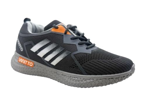 Vinitto Athletic Running Shoes, Black Mesh with White Stripes, Breathable Sports Sneakers, Low-Top Training Footwear Lightweight Cushioned Design (45)