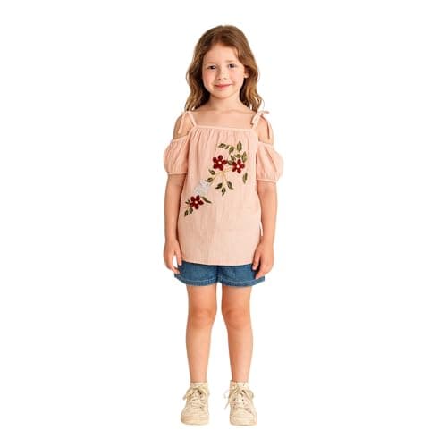 Girls Summer Off Shoulder Blouse Embroidery Flower Blue Simon 9-12 Years Coat