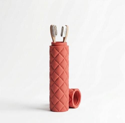 Velora Premium Quilted Travel Toothbrush Case & Organizer Set – Luxury Puffer Design, Seamless Alignment, Durable Portable Container for Toothbrush (coral red)