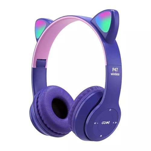 Wireless Gaming Headset p47 Cat Ear LED Light Up Stereo Bluetooth Headset, for Kids and Adults Multiple Colors (Mauve) Headphones