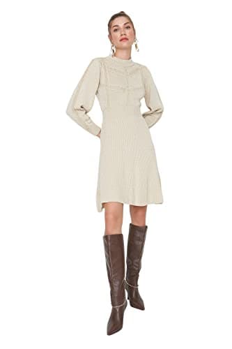 Trendyol womens Trendyol Woman Mini Ruffle hem Crew neck Knitwear Dress Dress (pack of 1)