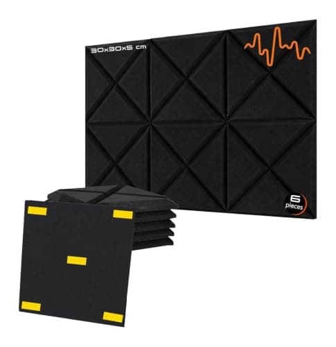 ACOUSTIC MOTION Acoustic Foam Panels-Sound Proof Decorative Panel With Self-Adhesive Set Of 6 5X30X30Cm Dark Grey Stylish Acoustic Panels Basic For studio,recording,home,Acoustic Room Treatment Sound and recording equipment