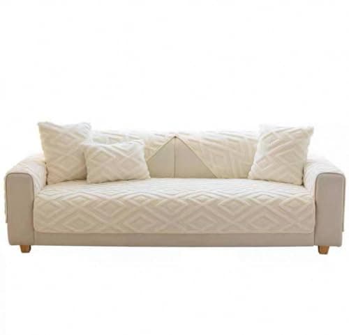 Sofa Cover Set, 11 Pieces, Jacquard Faux Fur, Grey and Beige, Includes Large Sofa 195cm x 90cm, Middle Sofa 150cm x 90cm, 2 Armchairs 80cm x 80cm, 7 Armrests and Backrests 48cm x 65cm (off white) Furniture cover