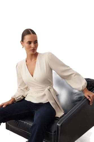 Trendyol Womens Ecru Double-Breasted Lace-Up Detailed Woven Blouse Twoaw20Bz1089 Blouse (pack of 1)