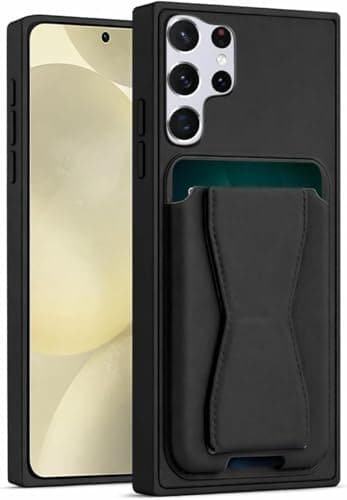Leather Wallet Case Compatible with Samsung Galaxy S22 Ultra (6.8"), Leather Back Cover With TPU Frame, Shockproof Protective Phone Case with Card Holder Stand (Black)