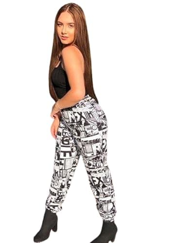 MIZAYEH Women's Printed Wide Sweatpants - Fashion Comfortable Elastic Waist Elastic Cuffs Casual Sport Pants for Girls and Women