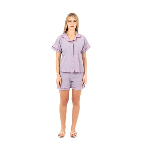 ZECOTEX Women's Classic Short Pajama Set | Ribbed Cotton, Button-Up Top with Shorts | Soft Breathable Sleepwear, Summer Loungewear | Bridal Homewear, S to 2XL