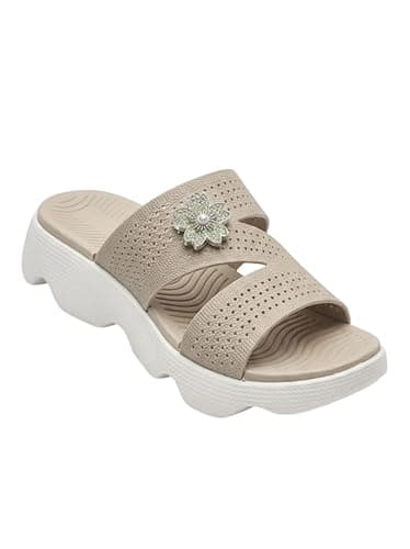 Romba Sport Women's EVA Slippers, Cross Strap Design, Flower Front, Light Comfort Sole Sandal