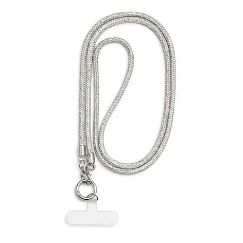 AOKSUNOVA Long Glitter Mobile Phone Hanging Lanyard Keyring Silver Body strap