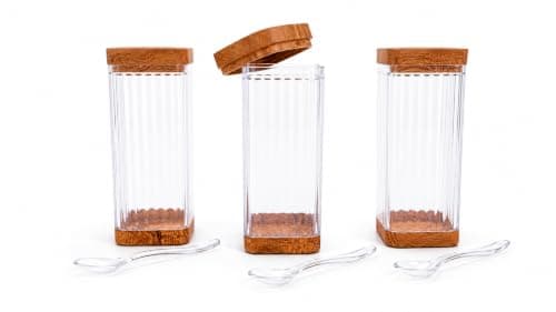 Clear Acrylic Condiment Box with Base and Lid – Kitchen Spice Organizer with Spoons for Storage, Easy Use, Condiment Arrangement (H)