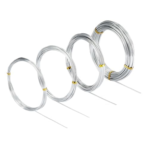 Zxmissu 4 Pieces of Aluminum Wires for Crafts, 3mm*10m, 2mm*5m, 1.5mm*5m, 1mm*5m, Bendable Craft Wire for Armor Sculpting, DIY Jewelry Making (Silver)
