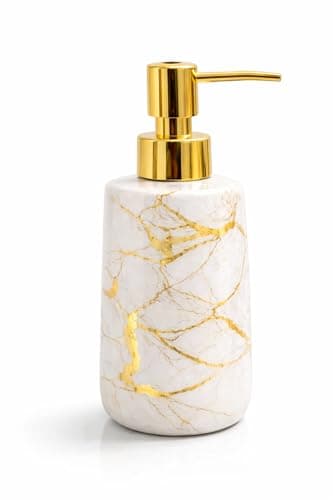 Luxury Marble Soap Dispenser White and Gold - Elegant Design with Luxury Touch, Suitable for Bathroom and Kitchen - Adds a Sophisticated Look to Your Sink