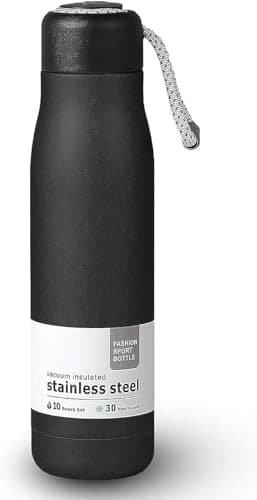 Stainless Steel Water Bottles, Reusable Metal Sports Water Bottles for Camping and Gym | Keeps Drinks Hot & Cold | Double Wall Vacuum Insulated | BPA Free | 500ml | Black