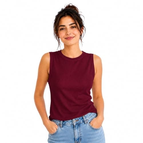 Women's Ribbed Tank Top Sleeveless Basic Crew Neck One Size Stretch Fabric Casual Everyday Top Fits Up to 85 kg Soft Comfortable Shirt
