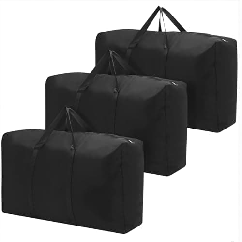 Large Clothes Storage Bag, Under Bed Storage Organizer with Zipper & Handles, Black, ‎28 x 24 x 5 Cm, 3 Pieces