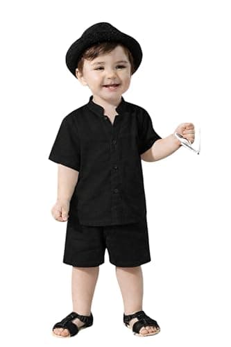 Miza Boys Spanish Linen Short Set, Half Sleeve Shirt with Shorts Coordinated outfit