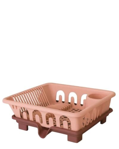 Plastic Dish Drying Rack with Drip Tray and Utensil Holder, Pink multicolor | Plate Organiser, Drip Tray Included, Utensil Holder, Kitchen Counter Use, Two-Tone Design
