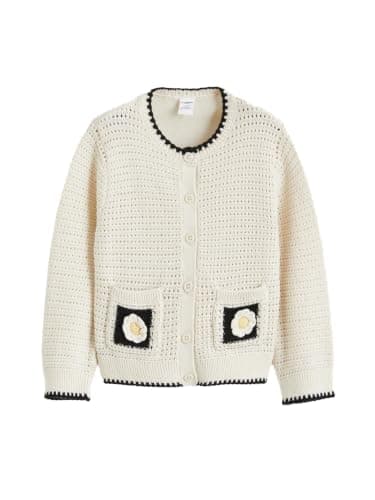 LC WAIKIKI Girl Girls' Embroidered Knit Cardigan with a Round Neck Sweatshirt