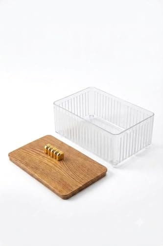 Luxury Clear Serving Box with Wooden Lid and Gold Handle, Elegant Dates Nuts Dessert Serving Box for Dates, Nuts, Desserts, Classy Design Suitable for Home, Events and Guests Storage box