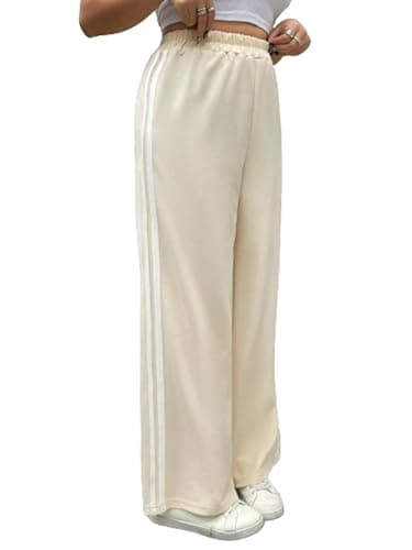 Mizah Women's Side Stripe Wide Sweatpants - Comfortable and Functional High Waist Elastic Sweatpants Pants