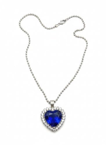 Julia Store White Gold Plated Metal Austrian Cubic Zirconia Luxury Aesthetic Exquisite Vintage Love Trendy Cute Titanic Heart Of Ocean Choker Necklace For Women Jewelry Gift