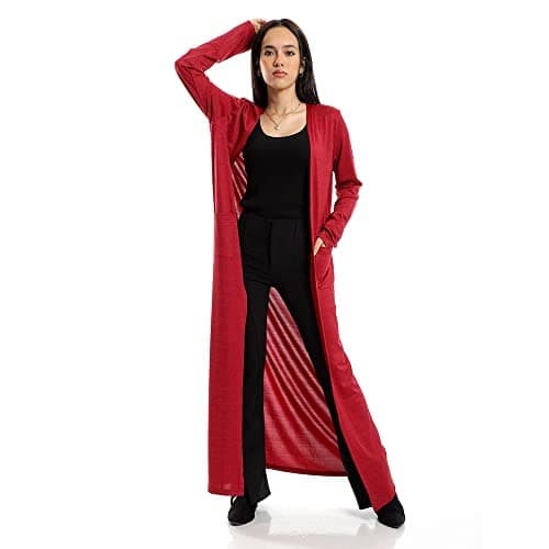 JAMILA Women Side Pockets Open Neckline Long Cardigan SWEATER