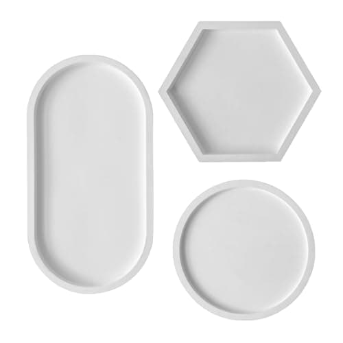 Sozakka 3 x Silicone Moulds Casting Moulds Coaster Epoxy Resin Moulds Silicone Plate Casting Mould Tray Round Oval Hexagonal Silicone Mould Tray with Edge Resin Coaster for Art Moulds DIY Crafts Craft mold