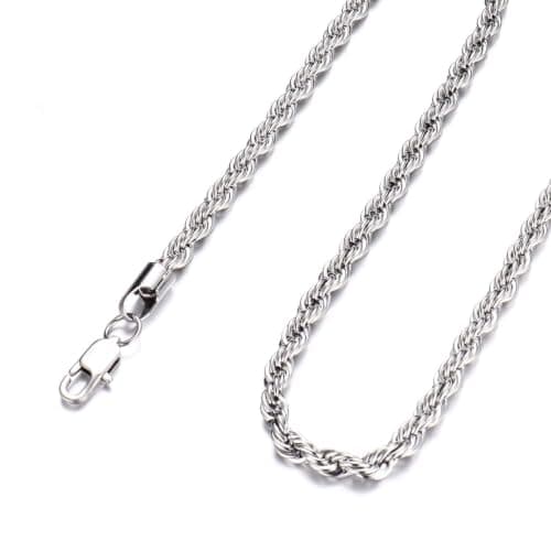 FEEL STYLE Stainless Steel & 925 Sterling Silver Twist Rope Chain for Men | Stainless Steel/Sterling Silver Rope Chain, 3-5mm Width & 14-26 Inch Length, Shiny & Sturdy, Lobster Clasp + Velvet Bag Necklace
