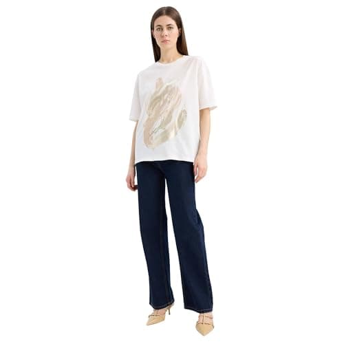 DeFacto Womens Relax Fit Crew Neck Short Sleeve Casual Knitted Short Sleeve T-Shirt F3049AX Short Sleeve T-Shirt