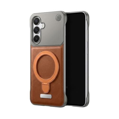 Frameless PU Leather Back Cover Compatible With Galaxy A17 with Built-in Metal Ring Kickstand - Brown Cellular phone case