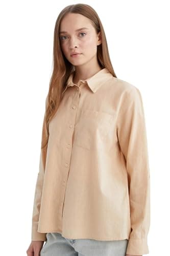 DeFacto Womens Regular Fit Shirt Neck Long Sleeve Traditional Woven Top Long Sleeve Shirt W7734AZ Long Sleeve Shirt