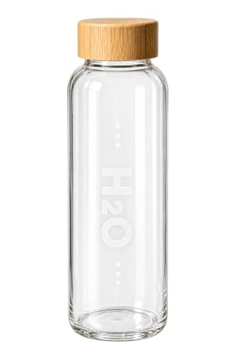 Clear Glass Water Bottle with Airtight Wooden Lid - Juice Water Bottle for Office Home Gym Daily Use Practical Design H2O (H)